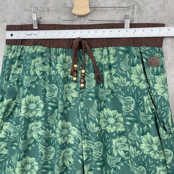 Lord of the Rings Wide Leg Green Leaf Print Pull On Split Leg Pants - Picture 12 of 15